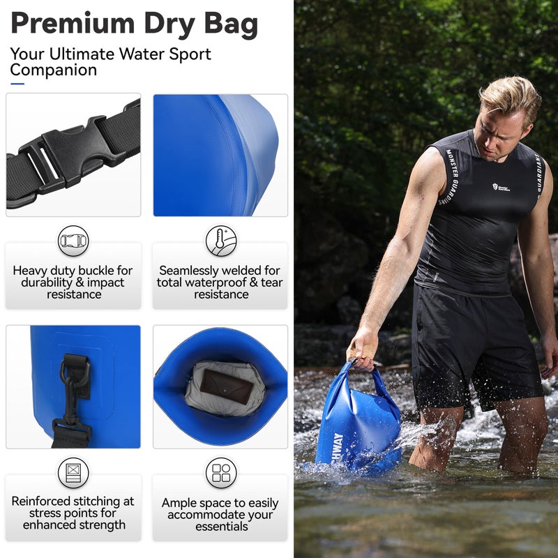 MARCHWAY Floating Waterproof Dry Bag Backpack 5L/10L/20L/30L/40L, Roll Top Sack Keeps Gear Dry for Kayaking, Rafting, Boating, Swimming, Camping, Hiking, Beach, Fishing (Dark Blue, 5L) - Image 2